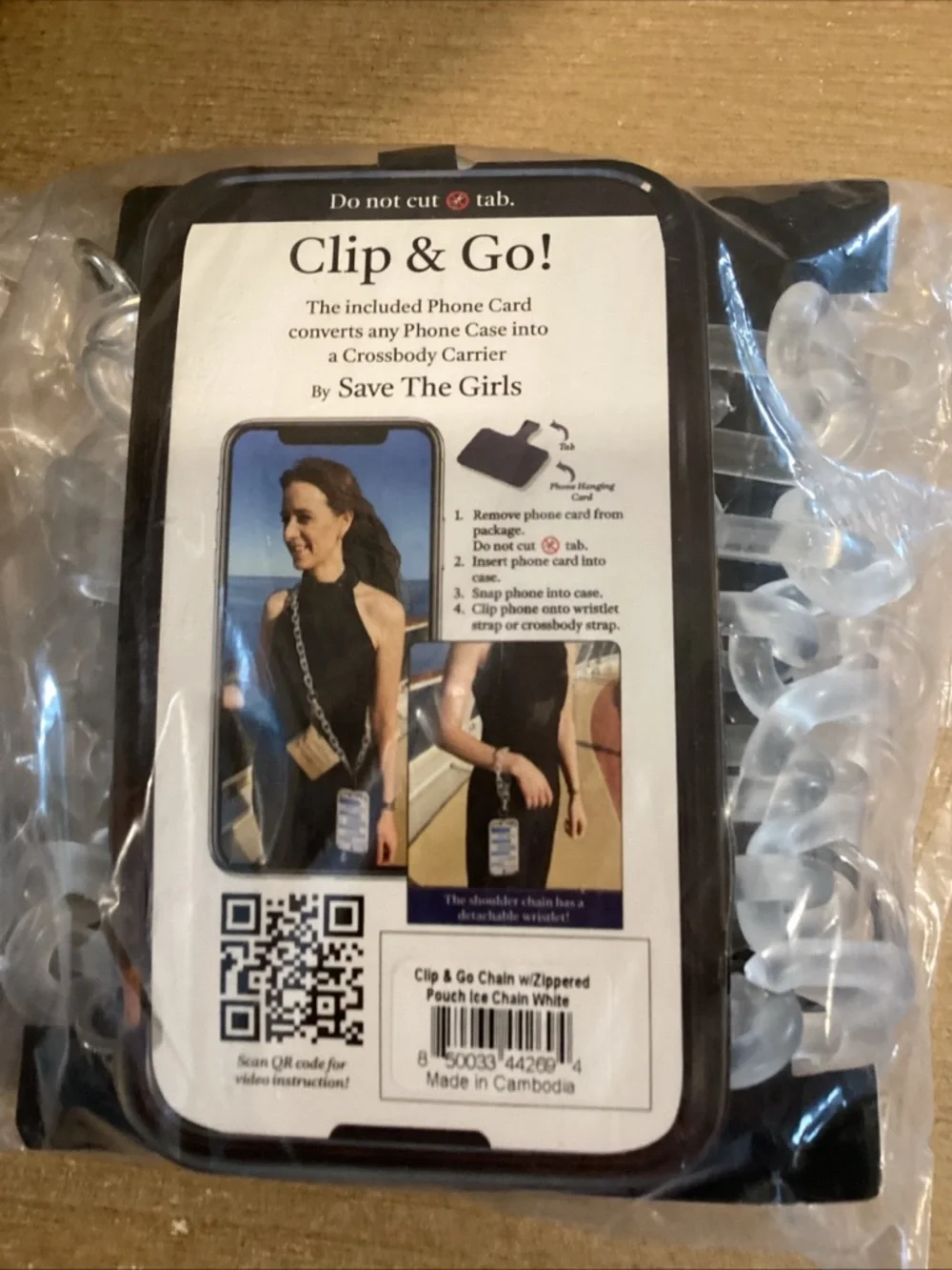 The Girls Clip & Go Clear Chain with Phone Card Pouch - Clear